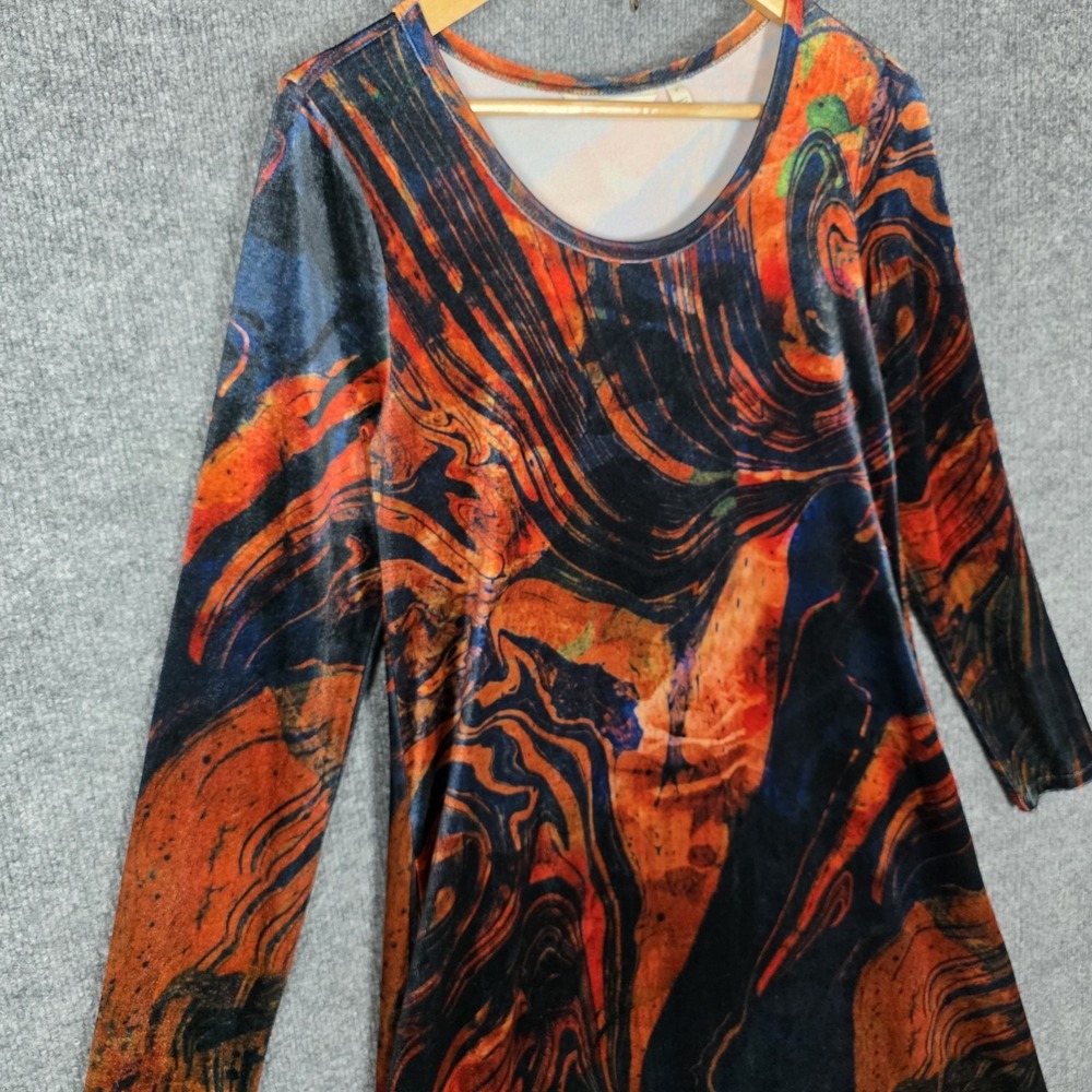 Soft Surroundings Velvet Maxi Dress S Artsy Marble Pockets Boho Long Sleeves - Picture 5 of 8